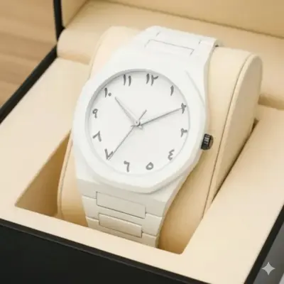 Arabic Plastic Carbon Fiber body Watch Full White Colour Dial Arabic
