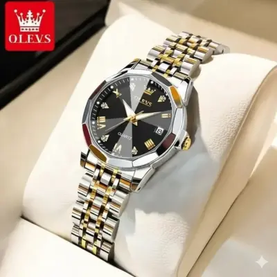OLEVS MODEL 9931 FULL BLACK COLOUR WOMEN WATCH - PUSH LOCK + এক পিস ব্যাটারি ফ্রি।