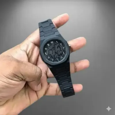 Arabic Watch Full Black Colour Dial kelografi Stone White Arabic Watch Plastic Carbon Fiber body Watch এক পিস ব্যাটারি ফ্রি