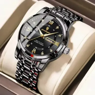 Watch For Men Stainless Steel Watches Poedagar Watch Model 936 Full Blck Colour Watch + এক পিস ব্যাটারি ফ্রি।