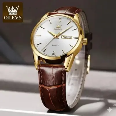OLEVS WATCH MODEL 6898 FASHION WATCH FOR MEN BELT BROWN DIAL WHITE COLOUR WATCH FOR MEN + এক পিস ব্যাটারি ফ্রি।