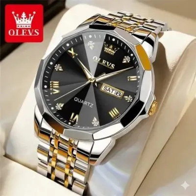 OLEVS MODEL 9931 Watch for Men TOTON AR DIAL BLACK- MAN WATCH - LOCK PUSH + এক পিস ব্যাটারি ফ্রি।