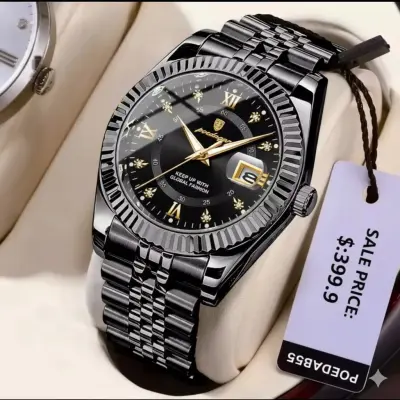 POEDAGAR WATCH MODEL 910 FULL BLACK COLOUR WATCH FOR MAN + এক পিস ব্যাটারি ফ্রি।