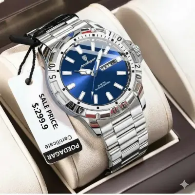 POEDAGAR WATCH MODEL 959 SILVER CHAIN DIAL BLUE COLOUR WATCH FOR MAN