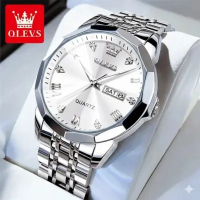 OLEVS WATCH MODEL 9931 FULL SILVER COOLER WATCH FOR MAN - LOCK PUSH + এক পিস ব্যাটারি ফ্রি।