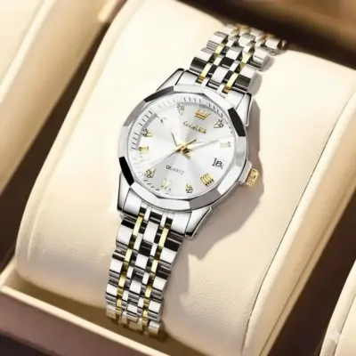 WOMEN OLEVS MODEL 9931 TOTON AR DIAL WHITE WOMEN WATCH - PUSH LOCK + এক পিস ব্যাটারি ফ্রি।