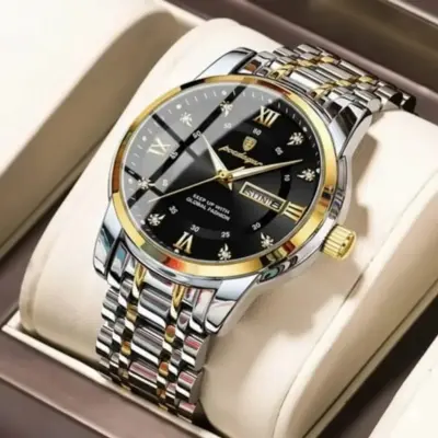 Watch For Men Stainless Steel Watches Poedagar Watch Model 936 Toton ar Dial Black + এক পিস ব্যাটারি ফ্রি।