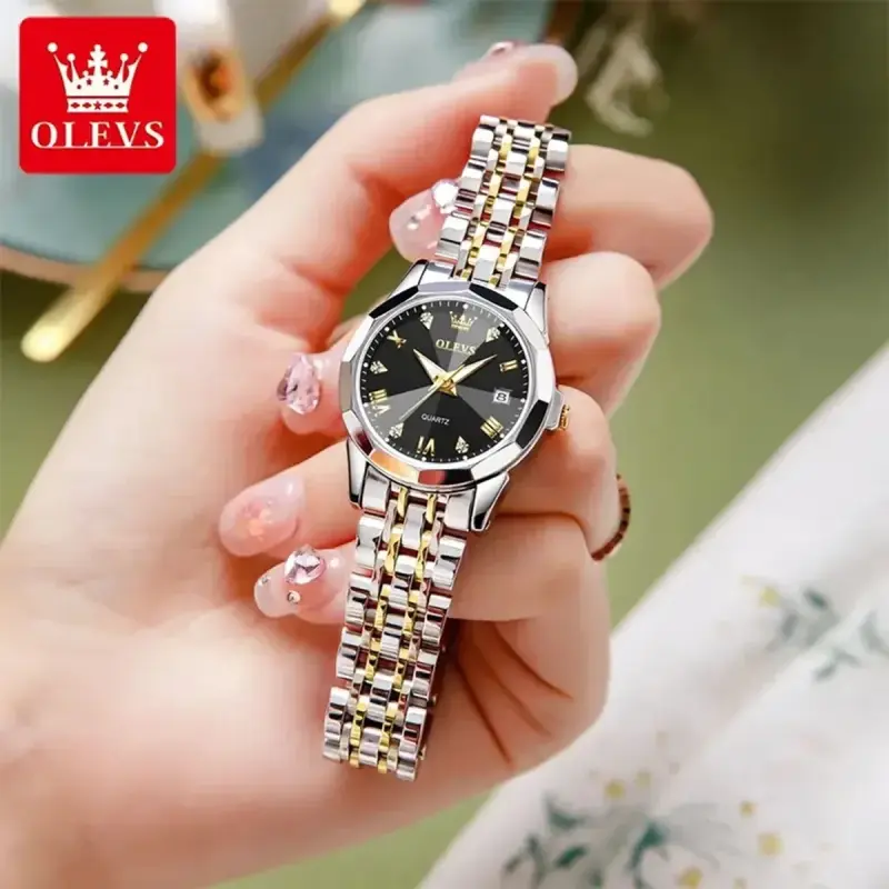 OLEVS MODEL 9931 FULL BLACK COLOUR WOMEN WATCH - PUSH LOCK + এক পিস ব্যাটারি ফ্রি।