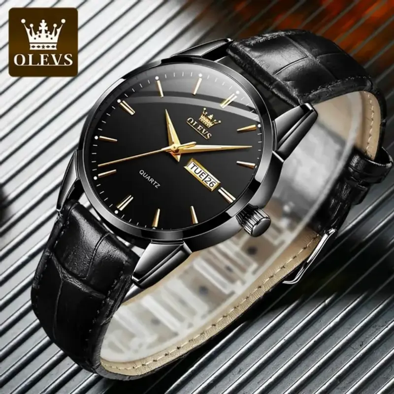 OLEVS WATCH MODEL 6898 FASHION WATCH FOR MEN FULL BLACK COLOUR WATCH FOR MEN + এক পিস ব্যাটারি ফ্রি।