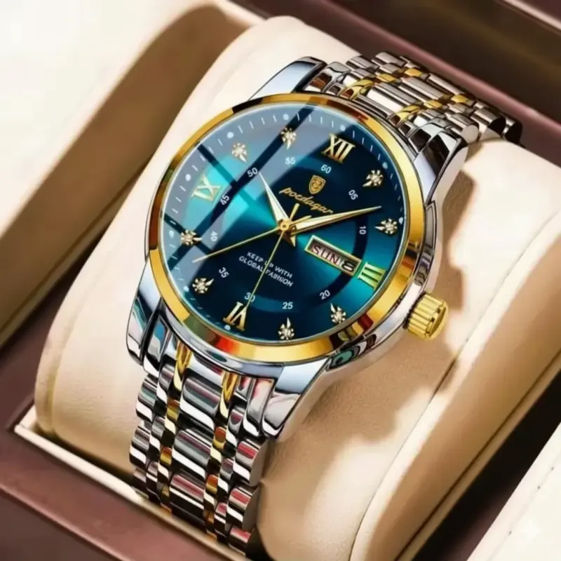 Watch For Men Stainless Steel Watches , Poedagar Ba Binbond Watch Model 936 Toton ar Dial BLUE + এক পিস ব্যাটারি ফ্রি।