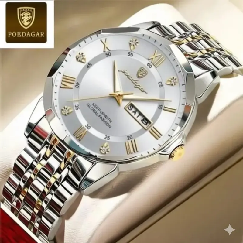 POEDAGAR MODEL 615 WATCH TOTON AR DIAL WHITE COLOUR WATCH FOR MAN + এক পিস ব্যাটারি ফ্রি।