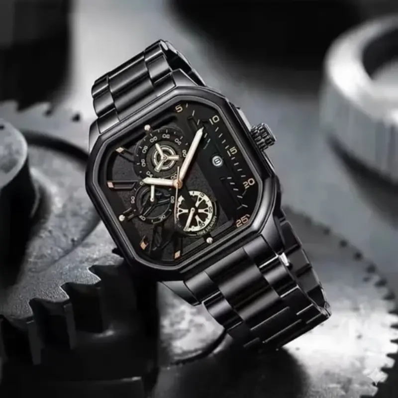 TRSOYE WATCH Stainless Steel Full Black Colour chain watch + এক পিস ব্যাটারি ফ্রি।