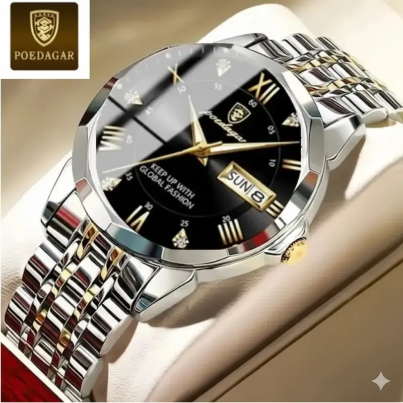 POEDAGAR MODEL 615 WATCH TOTON AR DIAL BLACK COLOUR WATCH FOR MAN + এক পিস ব্যাটারি ফ্রি।