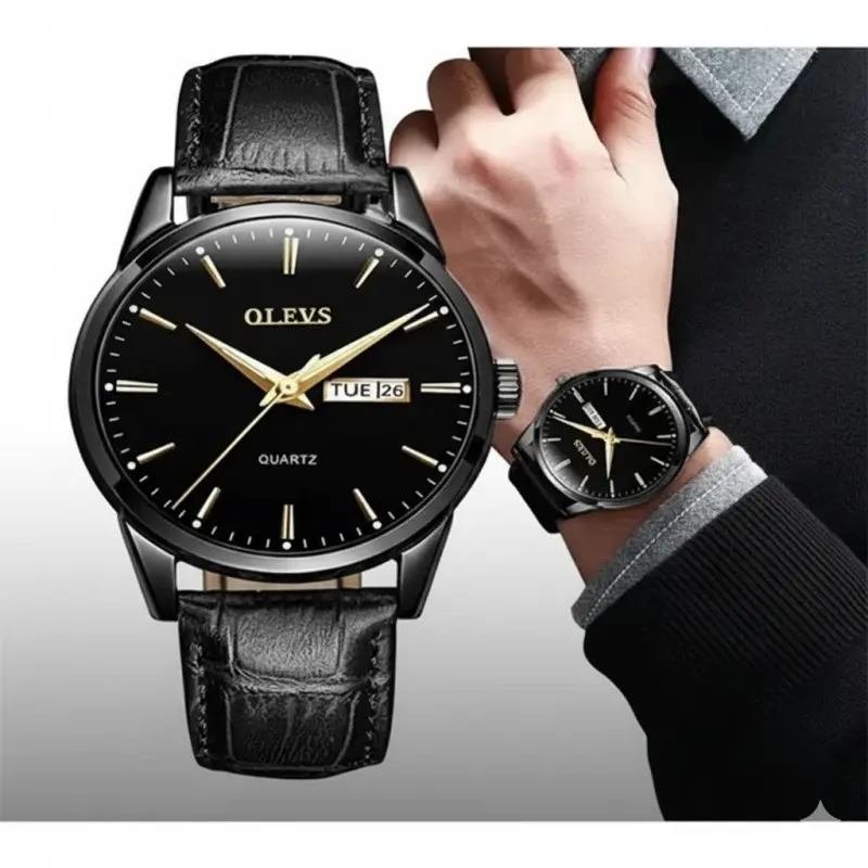 OLEVS WATCH MODEL 6898 FASHION WATCH FOR MEN FULL BLACK COLOUR WATCH FOR MEN + এক পিস ব্যাটারি ফ্রি।