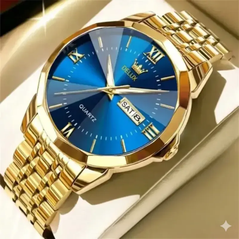 DELUX WATCH MODEL 2255 GOLDEN CHAIN DIAL BLUE COLOUR WATCH FOR MAN