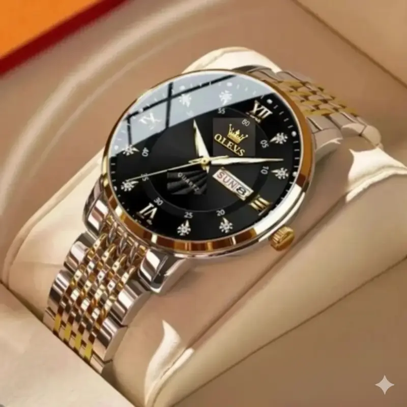 OLEVS WATCH MODEL 1020 TOTON AR DIAL BLACK COLOUR WATCH FOR MAN + এক পিস ব্যাটারি ফ্রি।