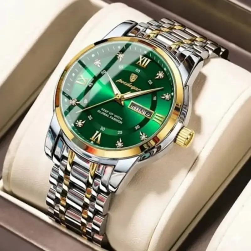 Watch For Men Stainless Steel Watches Poedagar Watch Model 936 Toton ar Dial Green + এক পিস ব্যাটারি ফ্রি।