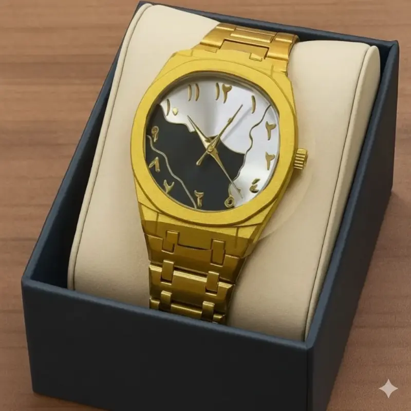 Arabic Chain Watch Golden Chain Dial Black Or White Colour watch for Man এক পিস ব্যাটারি ফ্রি।