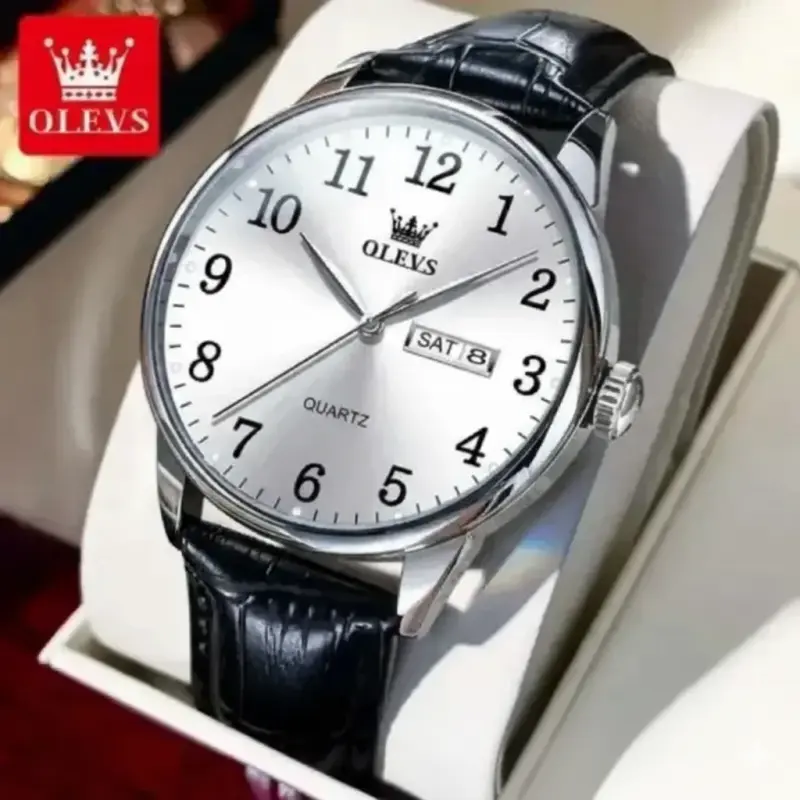 OLEVS WATCH MODEL 5535 FASHION WATCH FOR MEN BELT BLACK DIAL WHITE COLOUR WATCH- MAN WATCH - DATE OR BAR SHOHO