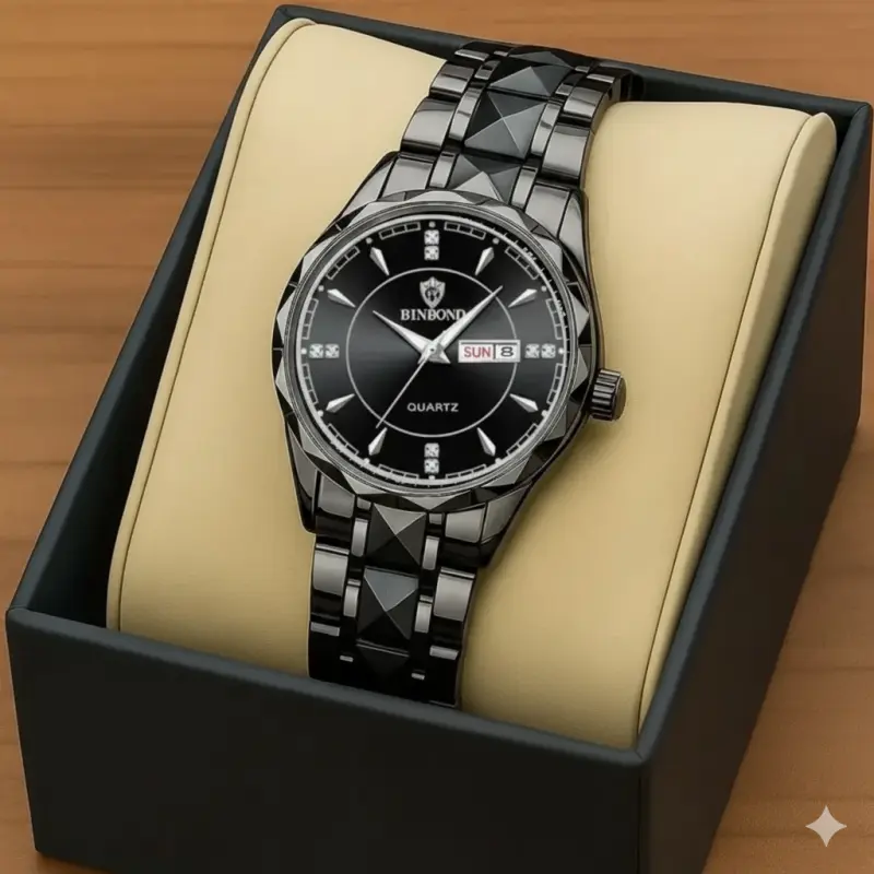 Luxury Binbond Stainless Steel Classic Waterproof Watch for Women Full black
